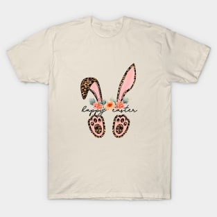 Leopard bunny floral Happy Easter T-Shirt